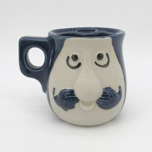 Novelty Mustache Face Ceramic Pottery Mug Unique Coffee Cup Shaving Brush Holder